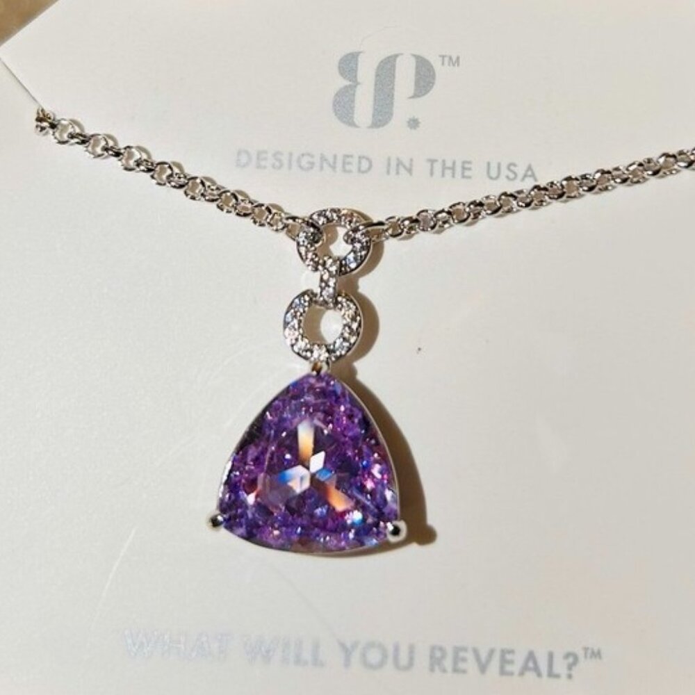 Bomb Party Lavender Topaz Cubic Zirconia Necklace on Rhodium New NK71219